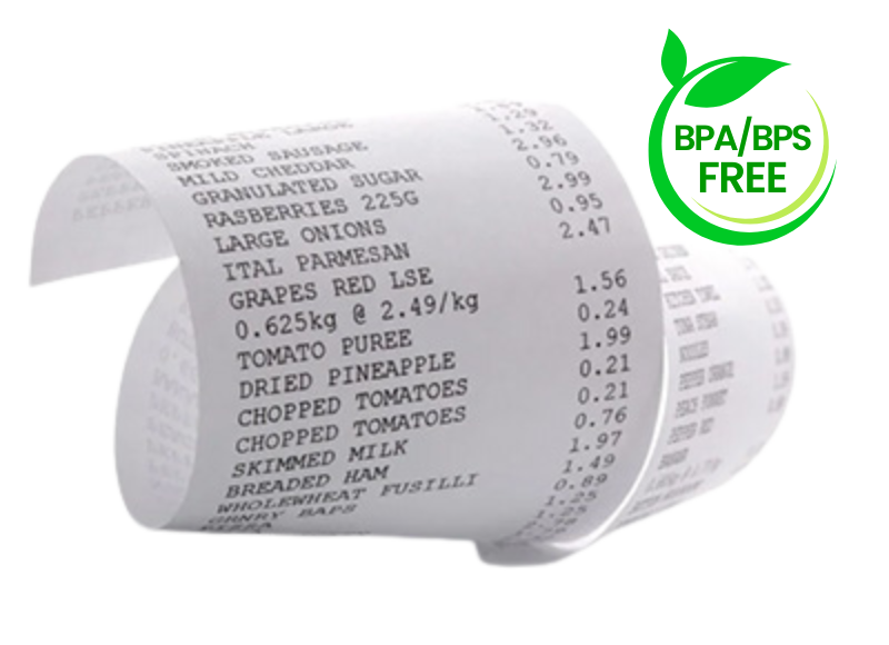A receipt with BPA/BPS Free symbol