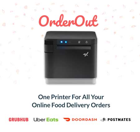OrderOut Food Delivery Logo, Kitchen Printer & Partners Logos