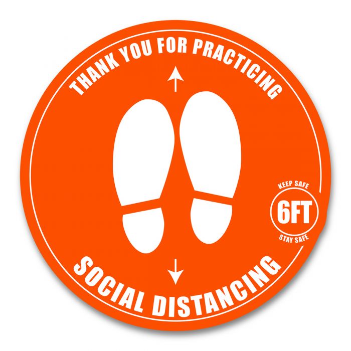 12" Orange Social Distancing Floor Decals (6 Decals)