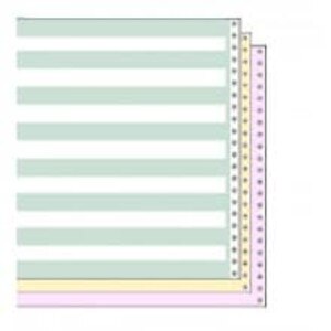 14 7/8" x 11" 15# 1/2" Green Bar 3-Part Carbon Interleaf Continuous Computer Paper (1100 sheets) - CP-9115