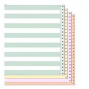 14 7/8" x 11" 15# 1/2" Green Bar 4-Part Carbon Interleaf Continuous Computer Paper (750 sheets) - CP-9118