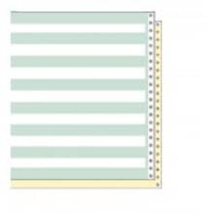 14 7/8" x 8 1/2" 15# 1/2" Green Bar 2-Part Carbon Interleaf Computer Paper (1500 sheets) - CP-9304