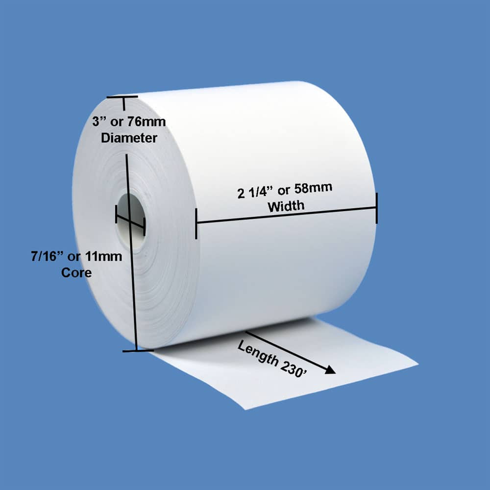 2 1/4" x 230' BPA-Free Thermal Receipt Paper Rolls (10 Rolls)