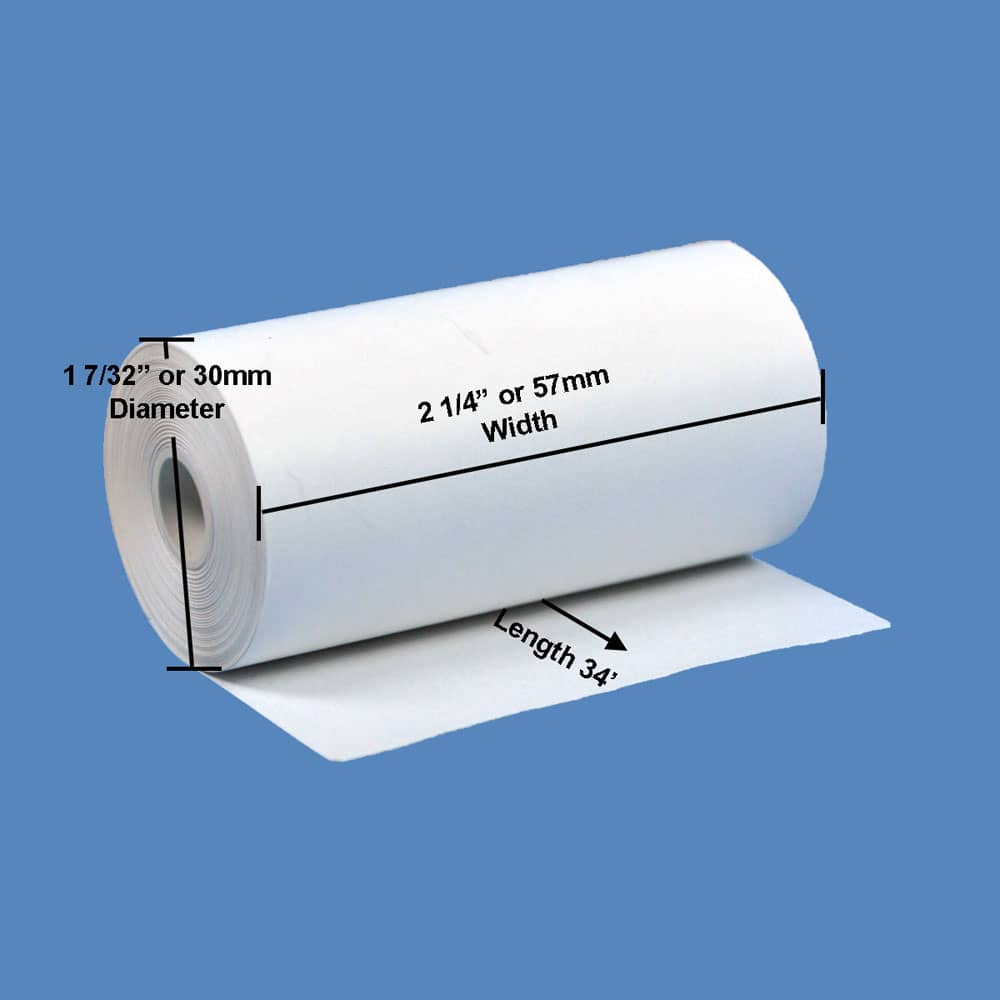 2 1/4" x 34' Coreless BPA-Free Thermal Paper Rolls (100 Rolls)