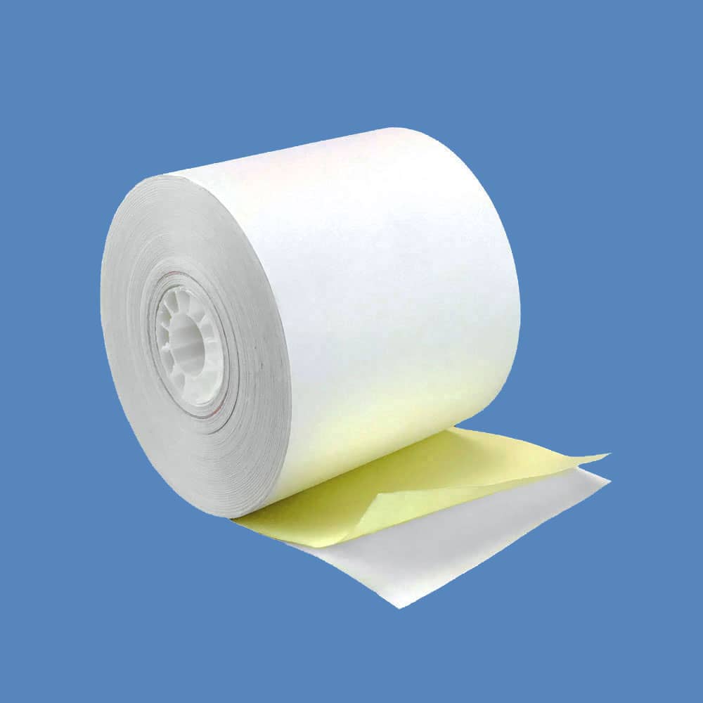 2 1/4" x 72' 2-Ply Carbonless Paper Rolls - White/Canary (10 Rolls)