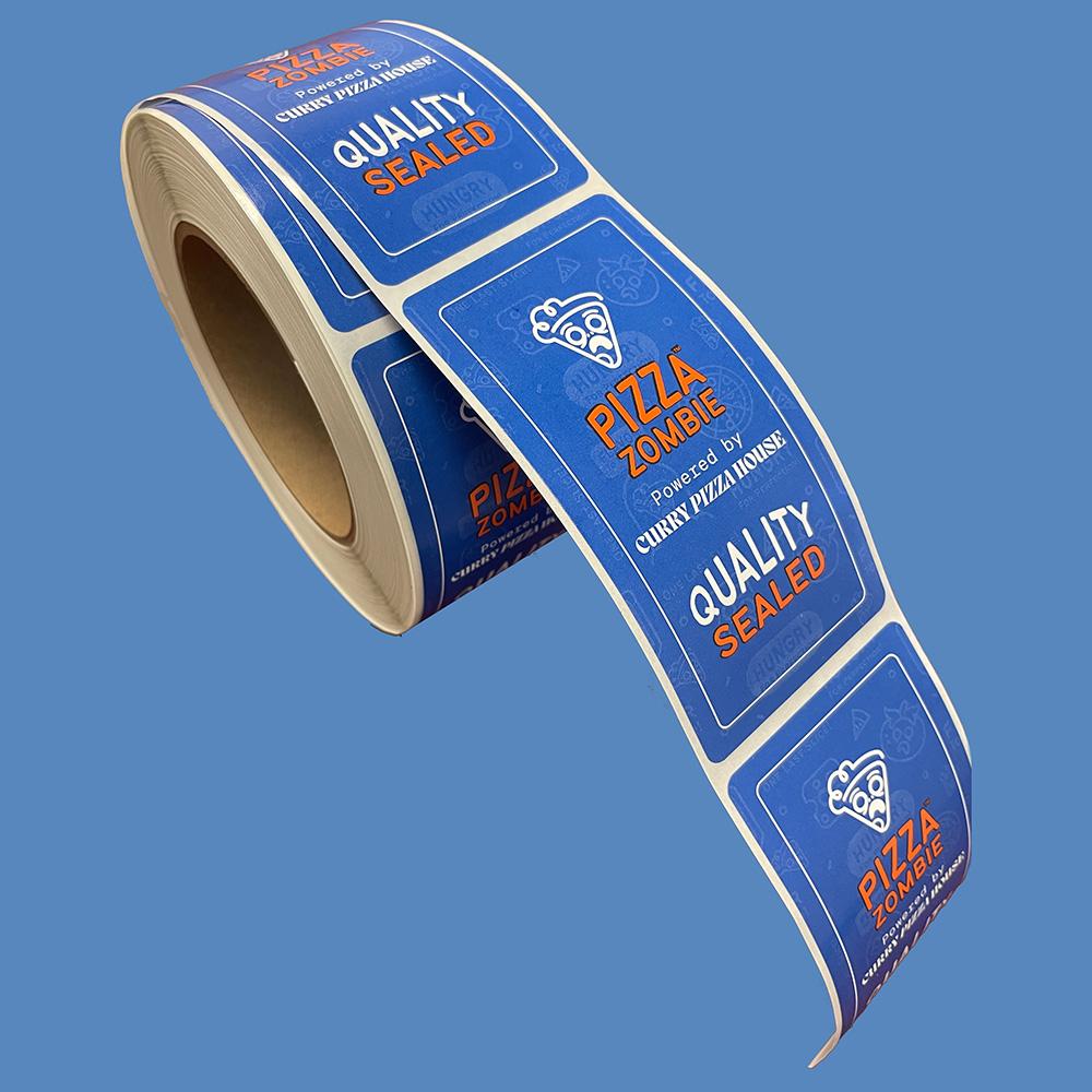 2" x 4" Pizza Zombie Custom Tamper Seal Label Roll with Hot Melt Adhesive (8 Rolls)