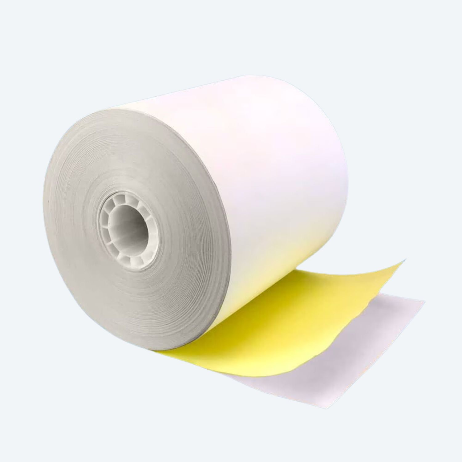 3 1/4" x 85' 2-Ply Carbonless Paper Rolls - White/Canary (50 Rolls)