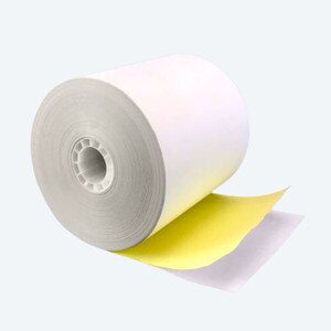 3 1/4" x 85' 2-Ply Carbonless Paper Rolls - White/Canary (50 Rolls) - C314-085