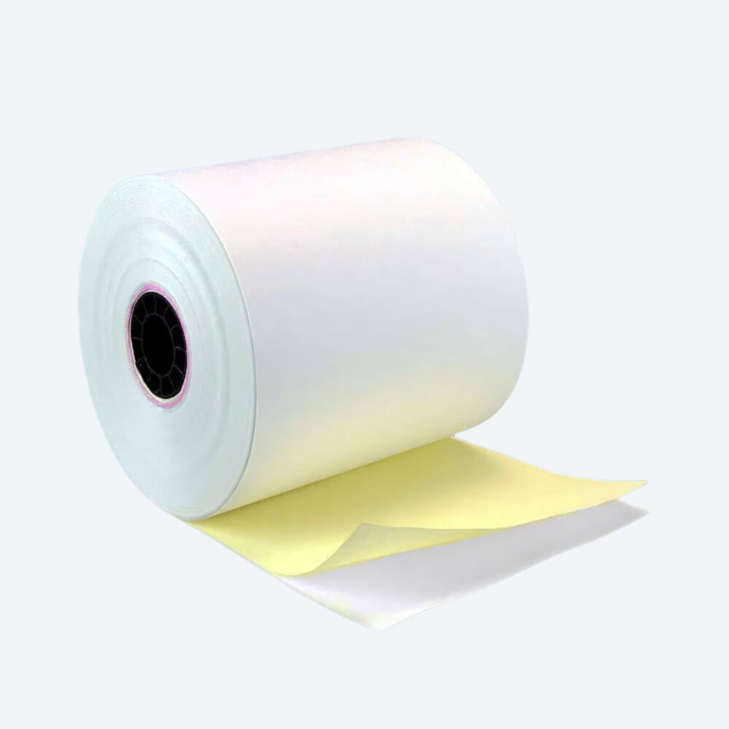 3" x 100' 2-Ply Carbonless Paper Rolls - White/Canary (50 Rolls)