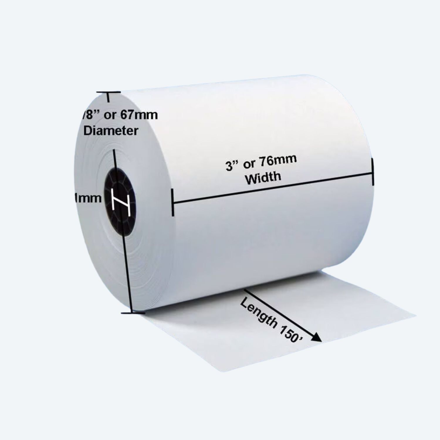 3" x 150' White 1-Ply Bond Paper Rolls (50 Rolls)