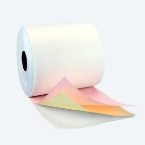 3" x 65' 3-Ply Carbonless Paper Rolls - White/Canary/Pink (50 Rolls)