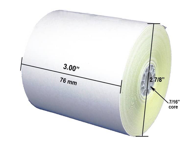 50 Rolls 2 Ply Carbonless Receipt Rolls 3" x 90' 2-Ply White/Canary 