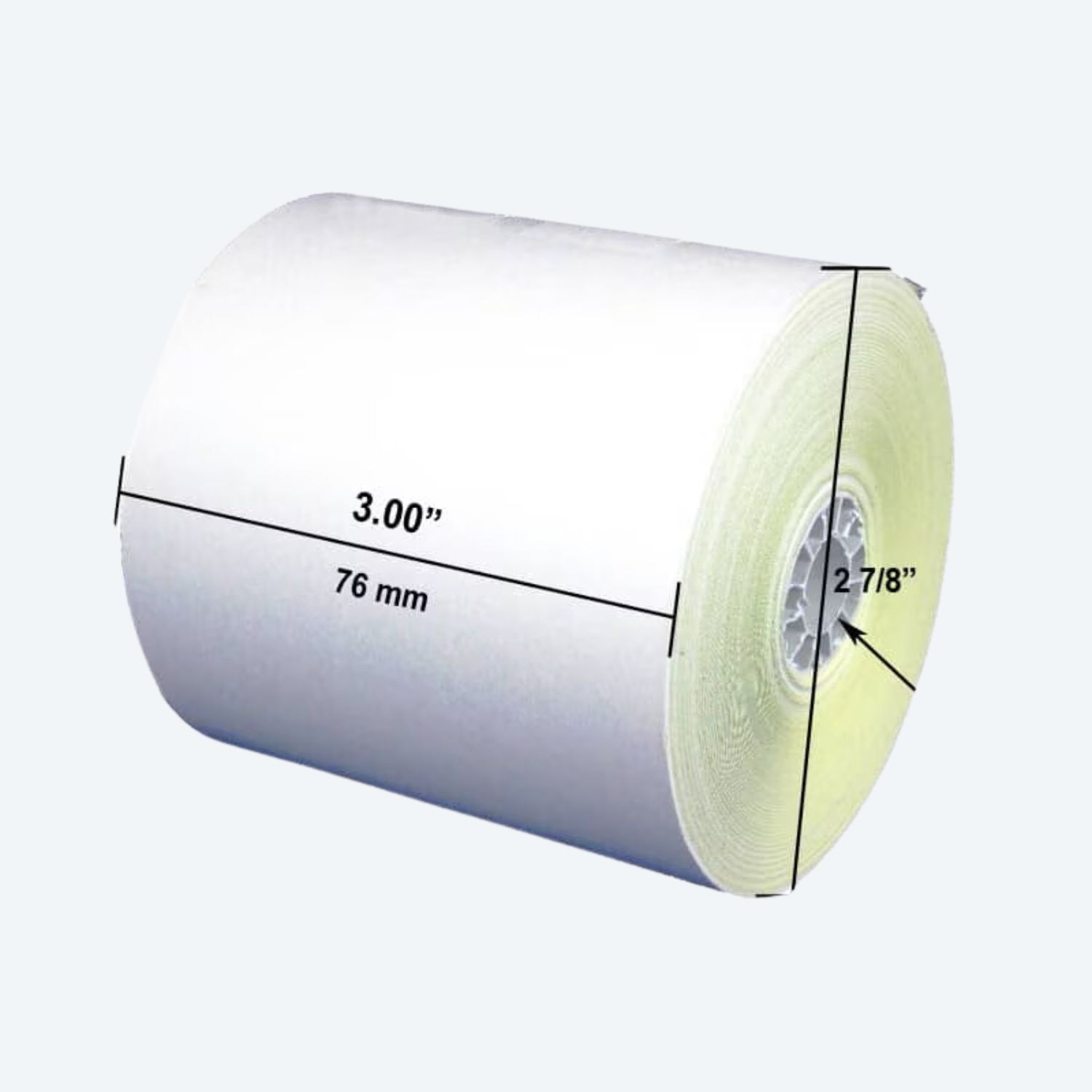 3" x 90' 2-Ply Carbonless Paper Rolls - White/Canary (50 Rolls)