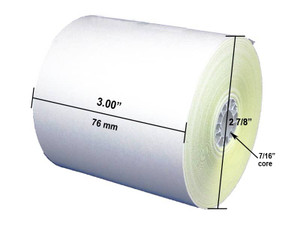 Iconex Impact Printing Carbonless Paper Rolls, 3 x 90 ft, White/Canary, 50/Carton
