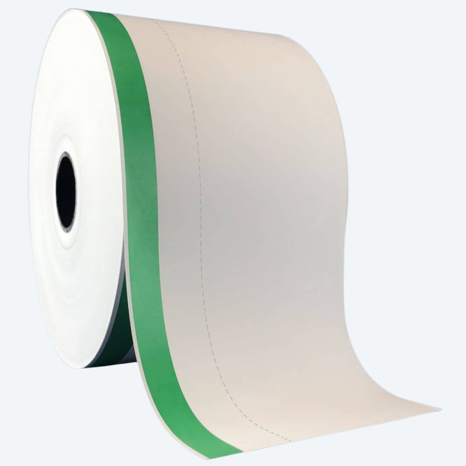 3 1/8" x 510’ Ticket Kiosk Thermal Paper, Perforated, Green Stripe (12 Rolls)