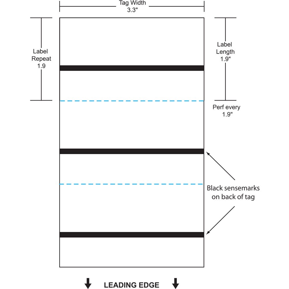 3.34" x 1.915" Perforated Direct Thermal Tags, Fanfold (32,000 Tags)