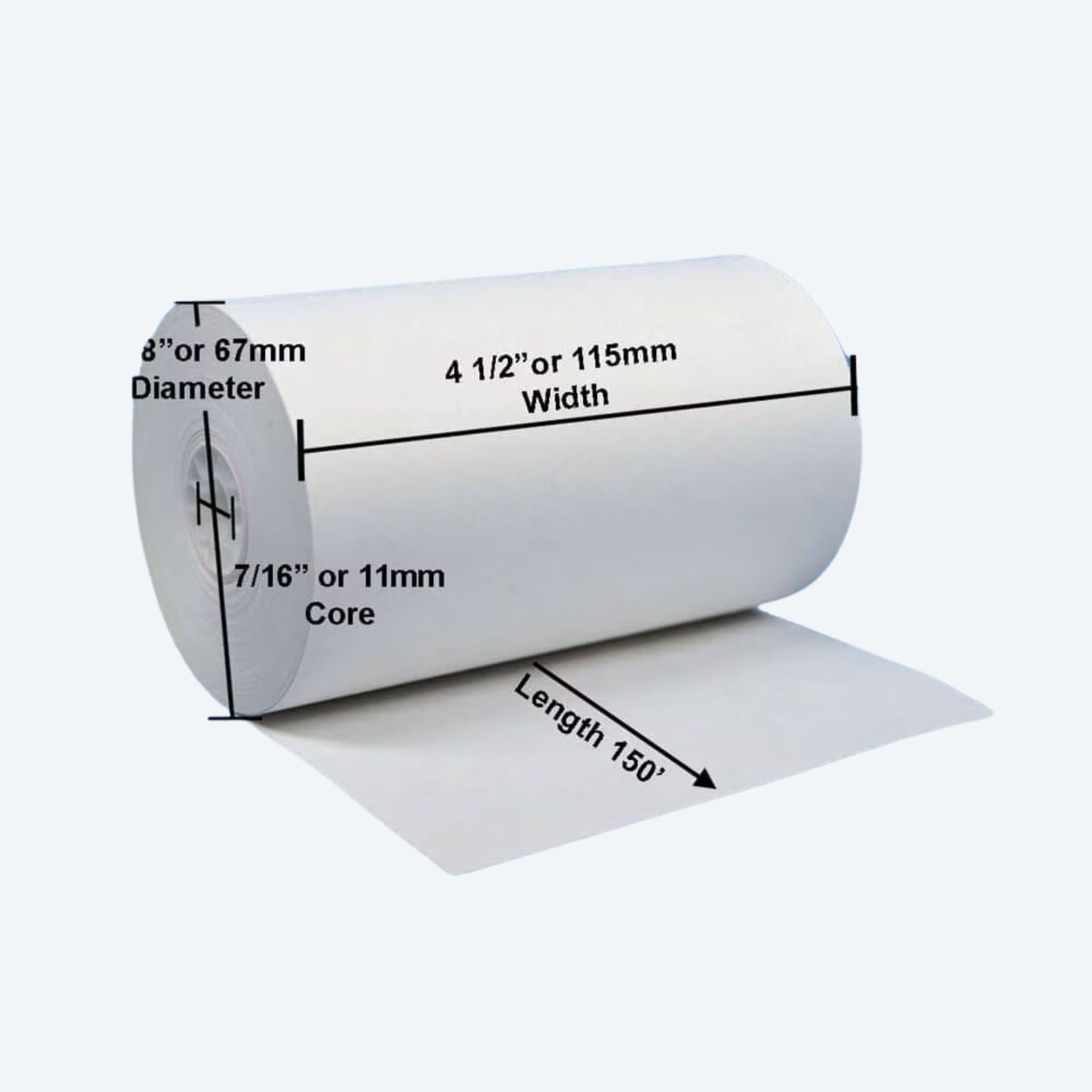 4 1/2" x 150' White 1-Ply Bond Paper Rolls (25 Rolls)