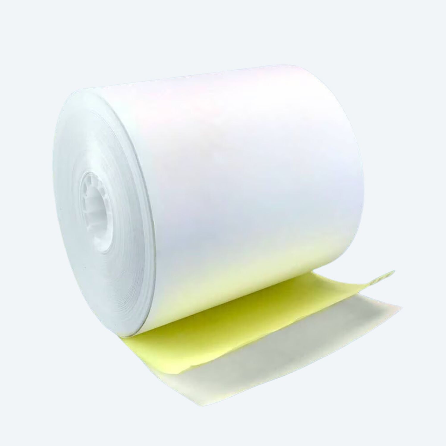 4 1/2" x 85' 2-Ply Carbonless Paper Rolls - White/Canary (25 Rolls)