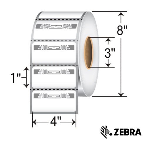 4” x 1” RFID Thermal Transfer Labels with Alien Squiggle Inlay for Zebra (4 Rolls)