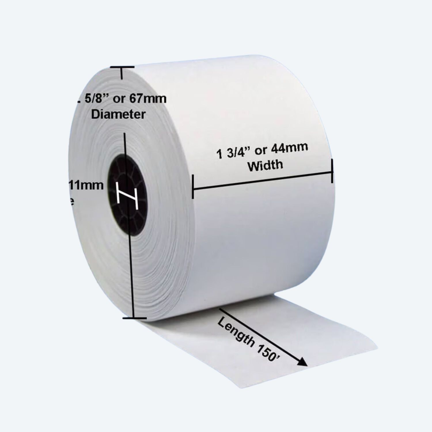 44mm (1 3/4") x 150' White 1-Ply Bond Paper Rolls (100 Rolls)