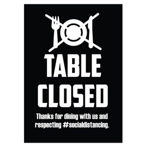 5" x 7" Repositionable Adhesive "Table Closed" Social Distancing Sign, Black (10 Signs) - L-5X7TABLEBLACK
