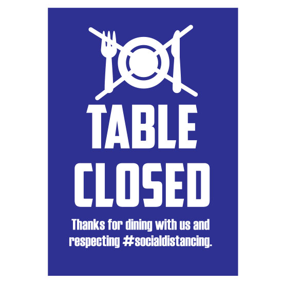 5" x 7" Repositionable Adhesive "Table Closed" Social Distancing Sign, Blue (10 Signs)