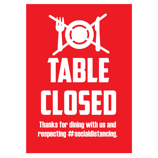 5" x 7" Repositionable Adhesive "Table Closed" Social Distancing Sign, Red (10 Signs)