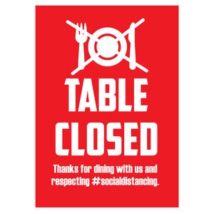 5" x 7" Repositionable Adhesive "Table Closed" Social Distancing Sign, Red (10 Signs) - L-5X7TABLERED