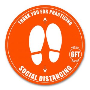 6" Orange Social Distancing Floor Decal (16 Decals) - AC-6-FLOORDECAL