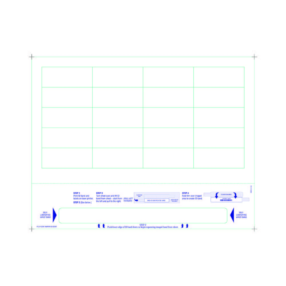 Adult Medical ID Tamper Proof Wristband Sheets with 20 Chart Labels, Matte Lamination (1000 Sheets)