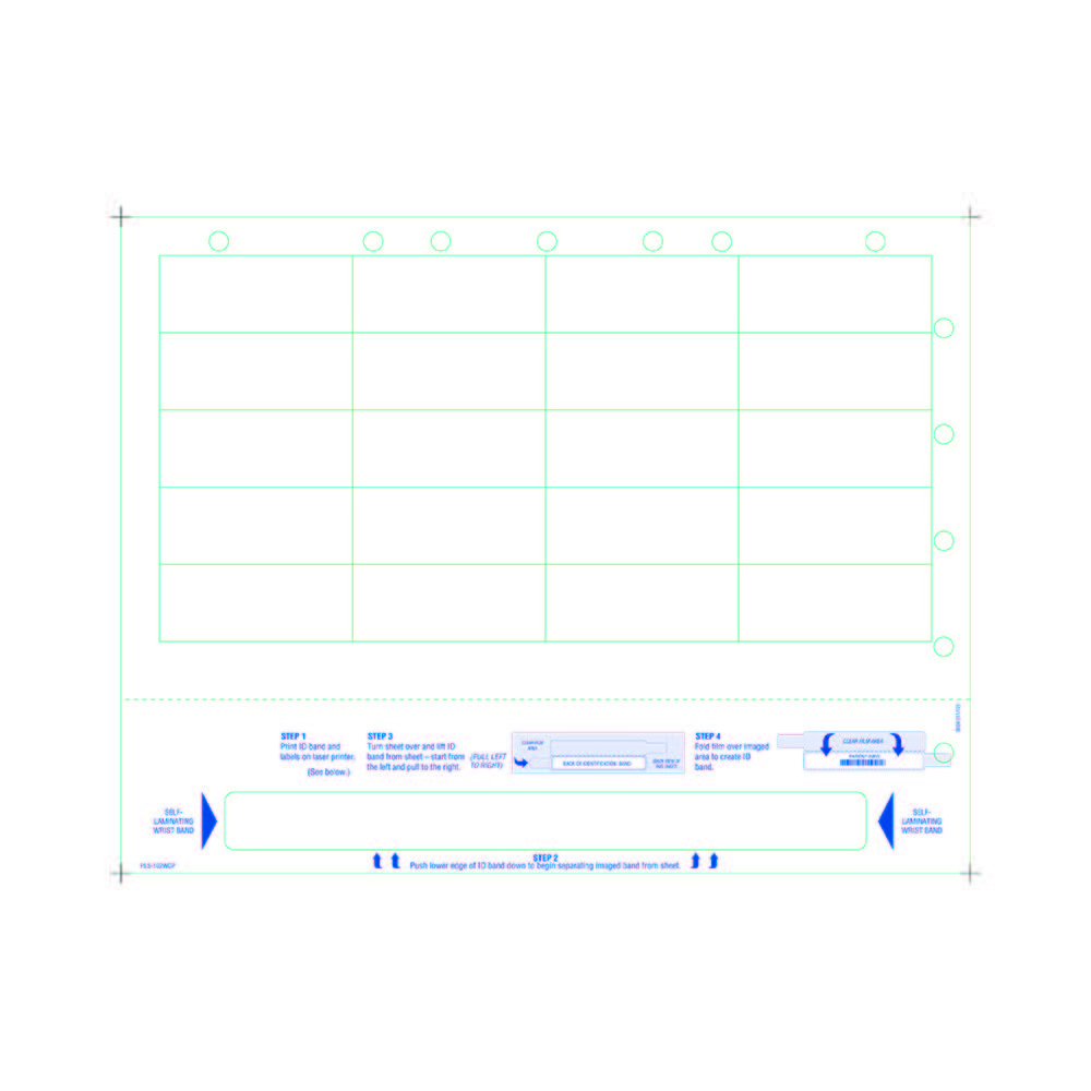 Adult Medical ID Wristband Laser Sheets with 20 Chart Labels, Clear Lamination (1000 Sheets)