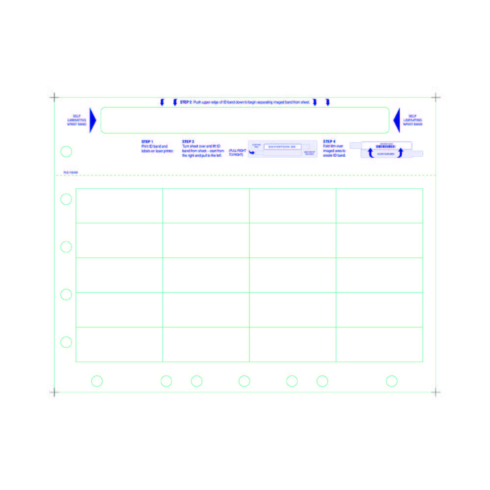 Adult Medical ID Wristband Laser Sheets with 20 Chart Labels - Top, Matte Lamination (1000 Sheets)