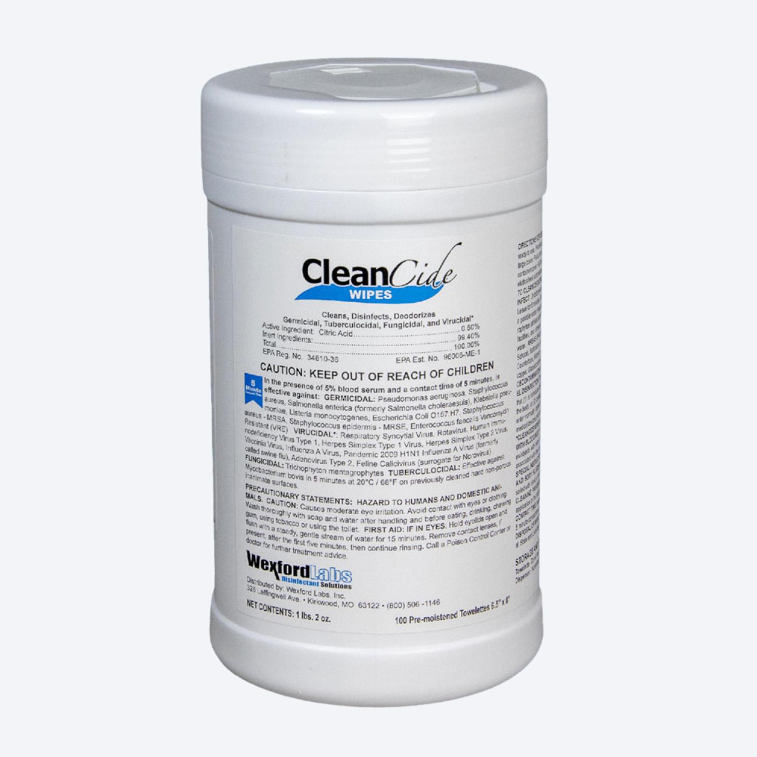 CleanCide EPA-Registered Disinfecting Wipes, Alcohol-Free, K2-WC100CC (100 Wipes/Canister)