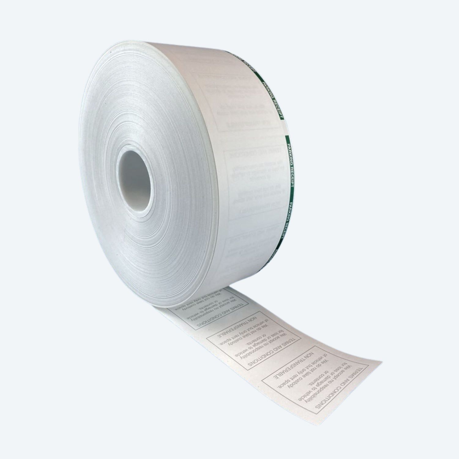 Digital/T2 LUKE Pay & Display Thermal Paper Rolls, 60mm x 7" Topcoated 4.5 mil, Green Stripe, Disclaimer (8 Rolls)