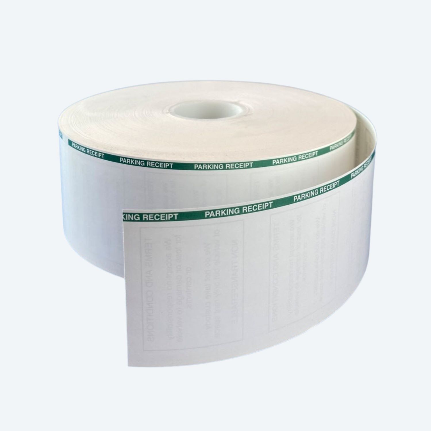 Digital/T2 LUKE Pay & Display Thermal Paper Rolls, 60mm x 7" Topcoated 4.5 mil, Green Stripe, Disclaimer (8 Rolls)