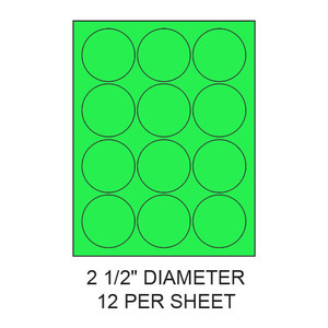 2.5" Fluorescent Green Circular Laser Label Sheets (12,000 Labels) - LAS-25-CIR-12-G
