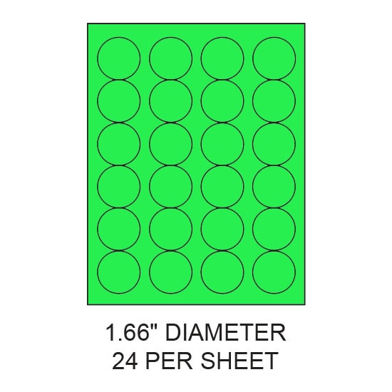 1.66" Fluorescent Green Circular Laser Label Sheets (24,000 Labels)