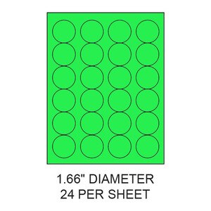 1.66" Fluorescent Green Circular Laser Label Sheets (24,000 Labels) - LAS-166-CIR-24-G