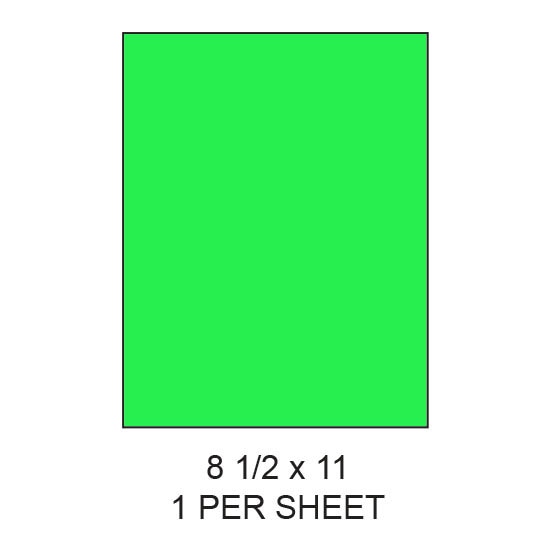 8.5" x 11" Fluorescent Green Laser Label Full Sheets (1,000 Labels)