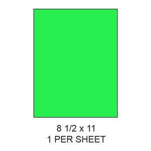 8.5" x 11" Fluorescent Green Laser Label Full Sheets (1,000 Labels) - LAS-85-11-1-G