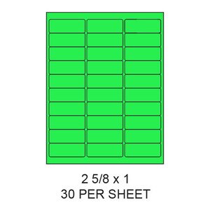 2.625" x 1" Fluorescent Green Round Corner Laser Label Sheets (30,000 Labels) - LAS-2625-1-30-G