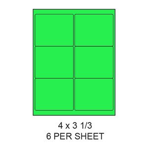 4" x 3.33" Fluorescent Green Round Corner Laser Label Sheets (6,000 Labels) - LAS-4-333-6-G