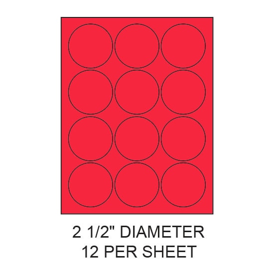 2.5" Fluorescent Red Circular Laser Label Sheets (12,000 Labels)