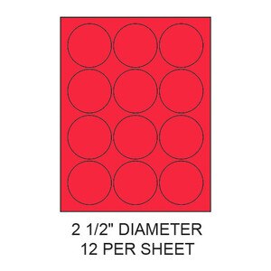 2.5" Fluorescent Red Circular Laser Label Sheets (12,000 Labels) - LAS-25-CIR-12-R