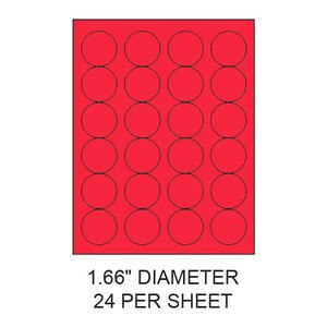 1.66" Fluorescent Red Circular Laser Label Sheets (24,000 Labels) - LAS-166-CIR-24-R