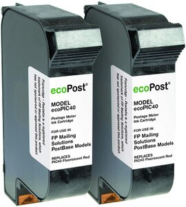 Fluorescent Red Postage Meter Ink Cartridge Twin Pack for FP Mailing Solutions PIC40 (Compatible) - PM-ECOPIC40