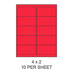 4" x 2" Fluorescent Red Round Corner Laser Label Sheets (10,000 Labels) - LAS-4-2-10-R