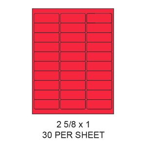 2.625" x 1" Fluorescent Red Round Corner Laser Label Sheets (30,000 Labels) - LAS-2625-1-30-R