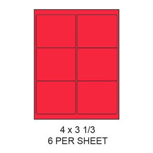 4" x 3.33" Fluorescent Red Round Corner Laser Label Sheets (6,000 Labels) - LAS-4-333-6-R