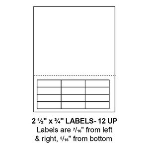 2.5" x 0.75" Integrated Label Form Sheets, 12 Up (1,500 Sheets) - LASI-25-075-12